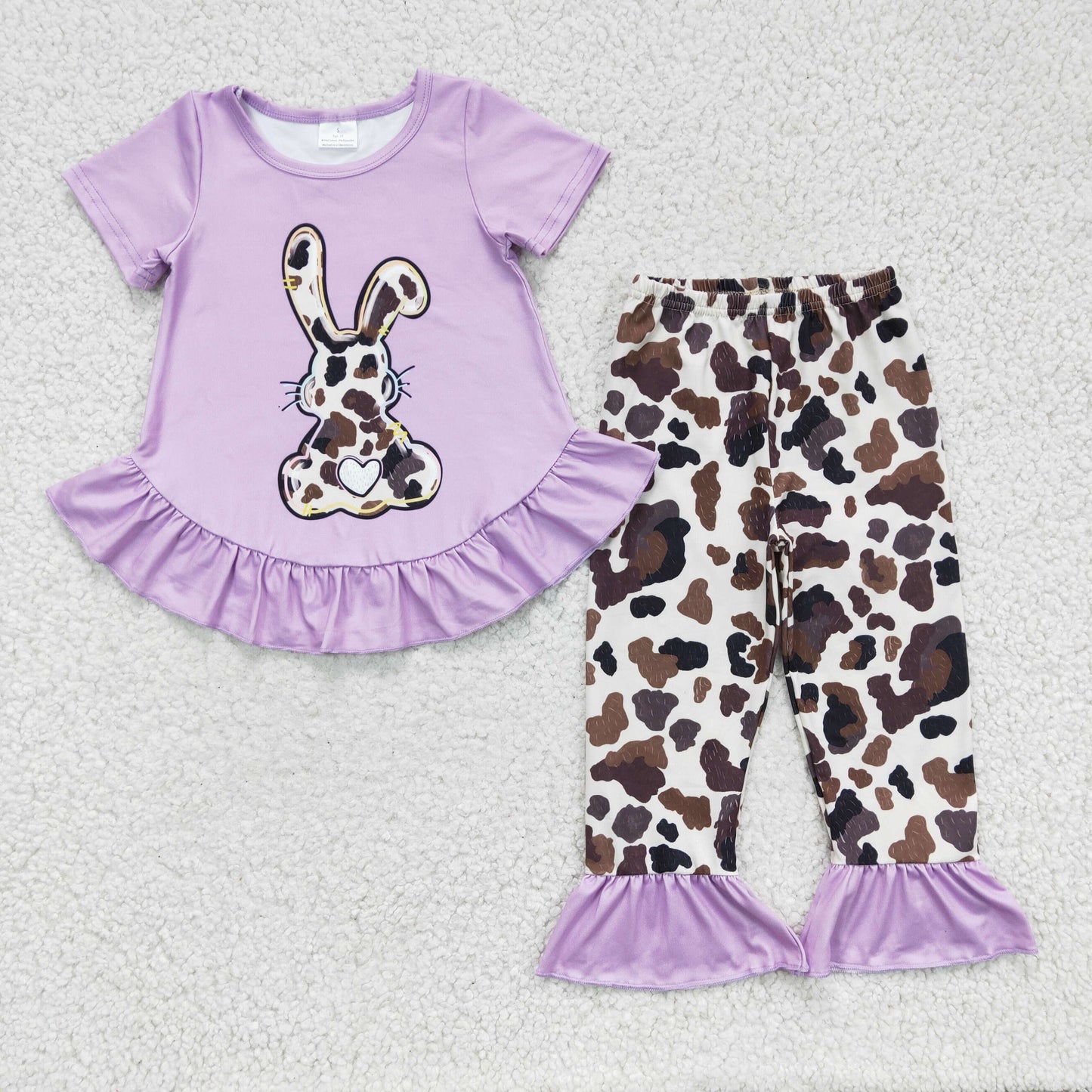 Girls Easter Bunny Leopard Outfits Short Sleeves