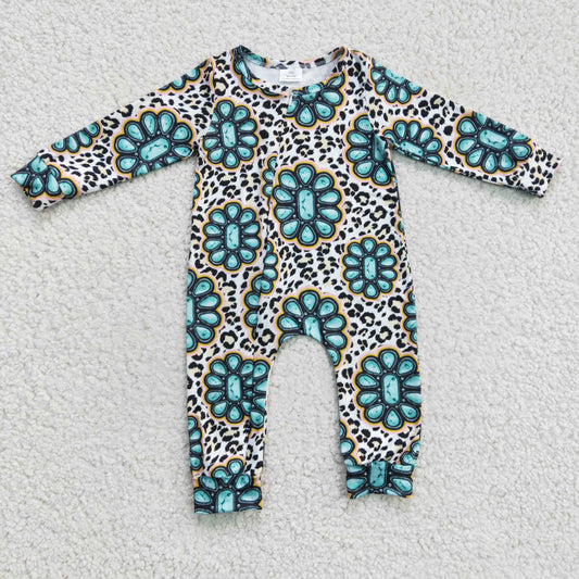 Baby Leopard Zip Rompers Long Sleeves