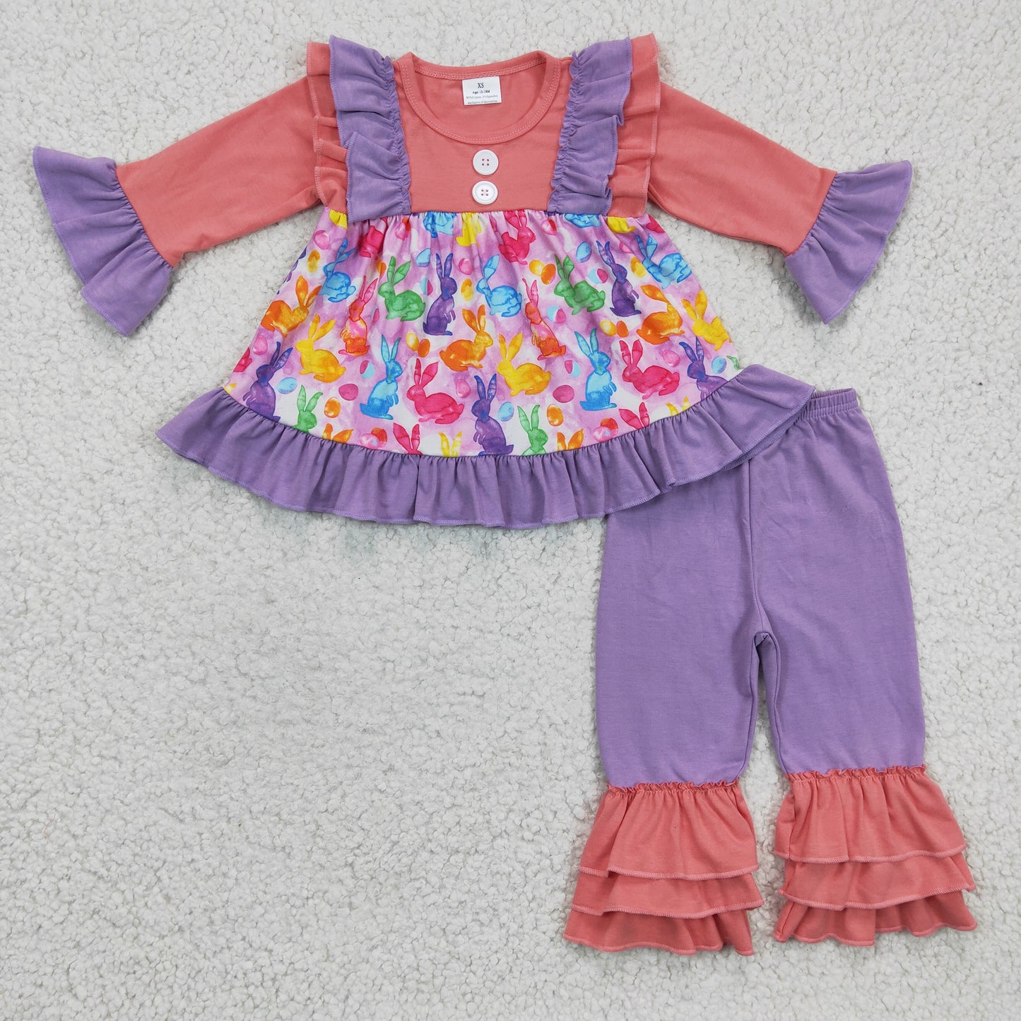 Girls Easter Bunny Outfits Long Sleeves Purple Pants