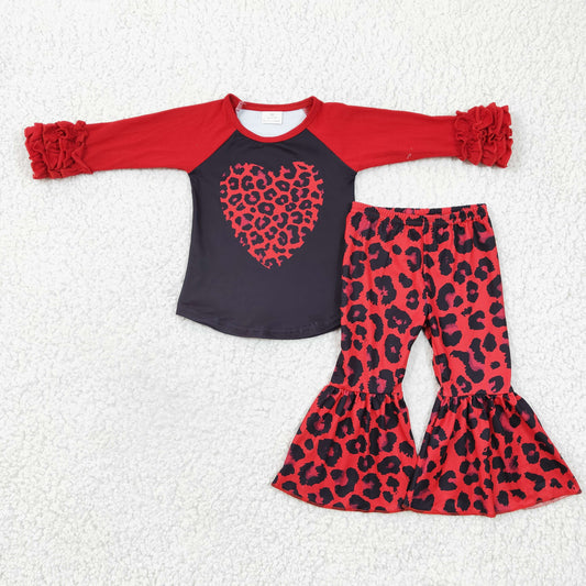 Girls Valentine Loving Heart Leopard Outfits