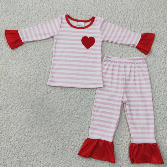 Girls Loving Heart Pajamas Embroidery