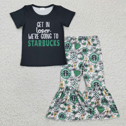 Girls Coffee Outfits Short Sleeves Bell Bottom Pants