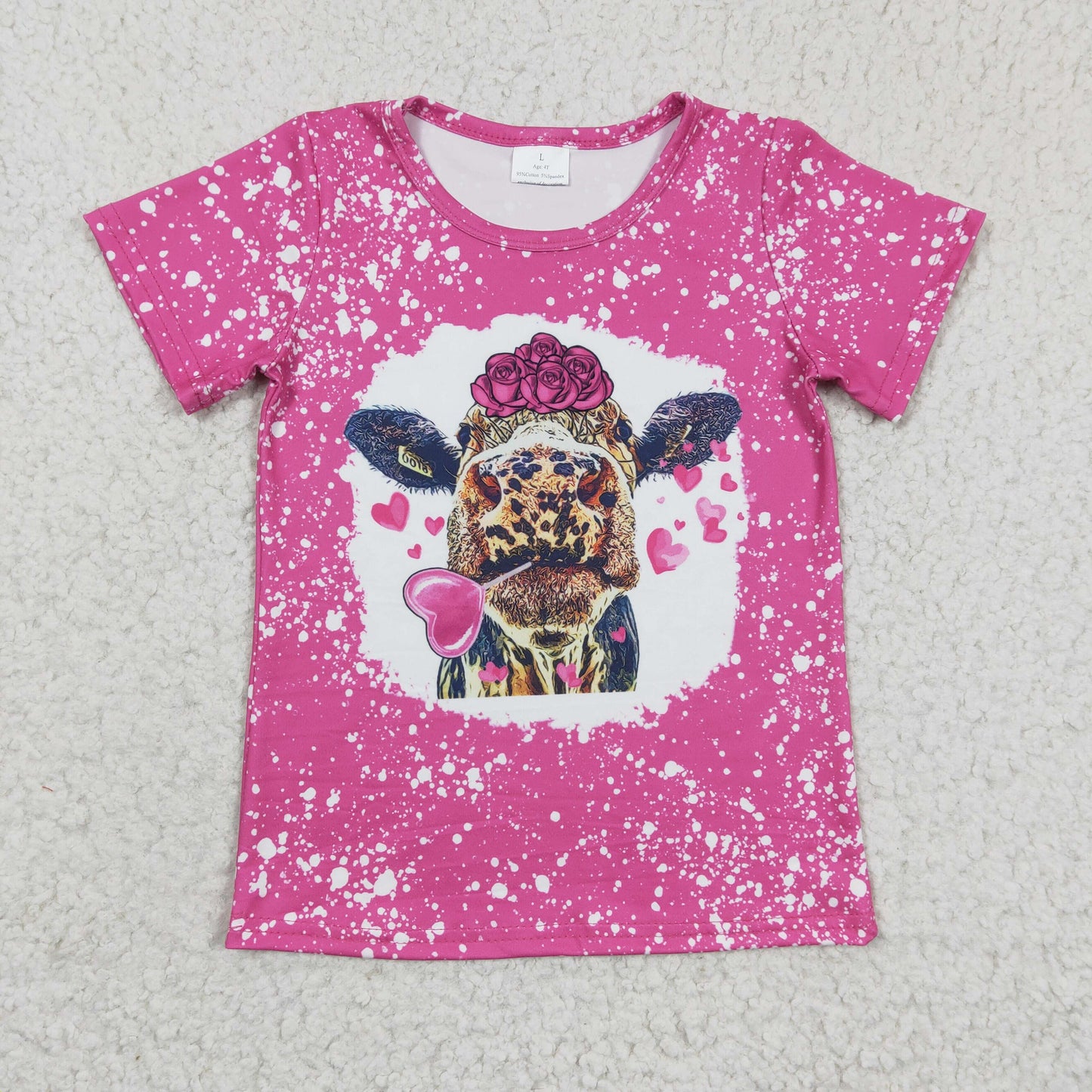 Girls Valentine Cow Top Shirt Short Sleeves