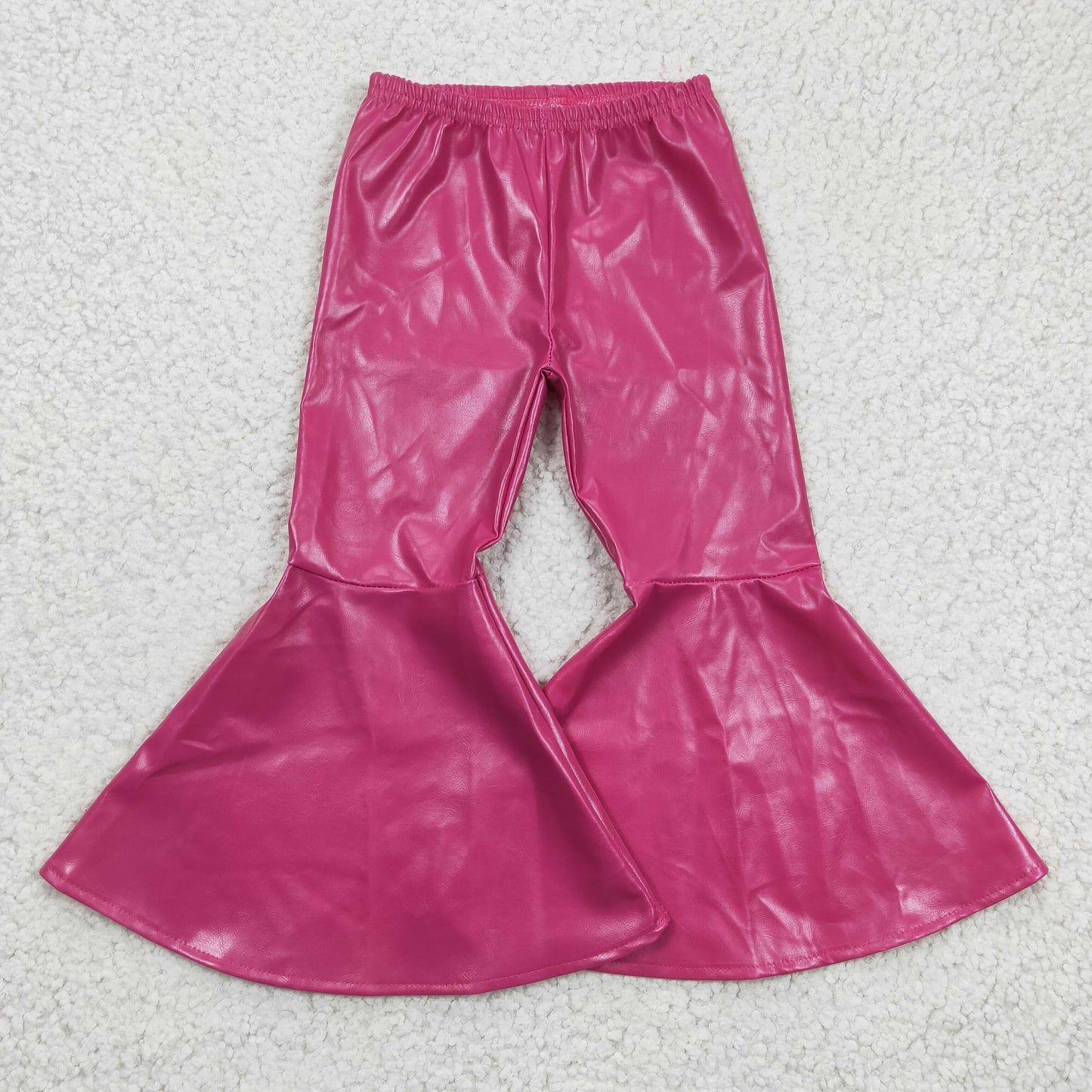 Girls Hot Pink Bell Bottom Leather Pants