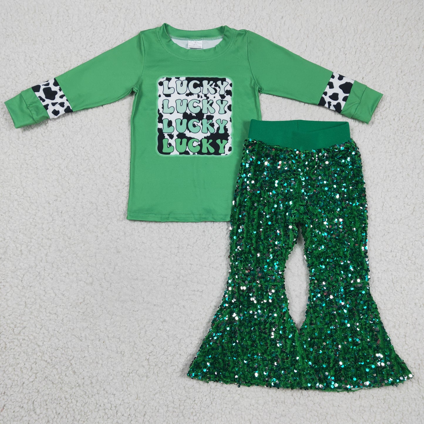 Girls Lucky Outfits Green Sequined Pants