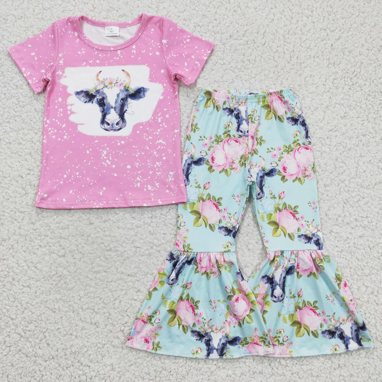 Girls Pink Cow Faloral Outfits