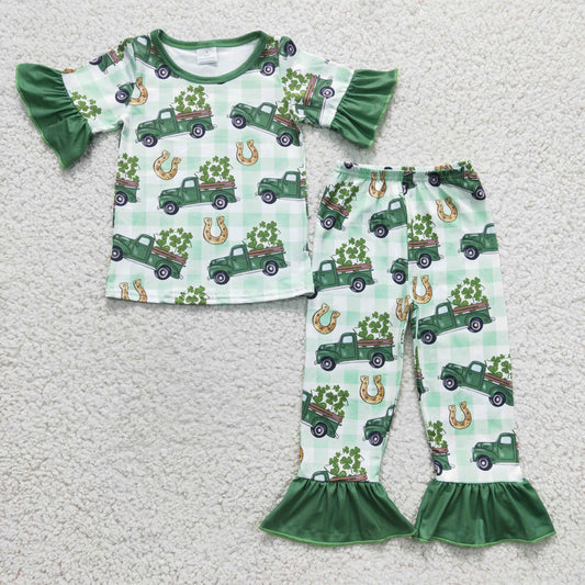 Girls St. Patrick's Green Truck Pajamas