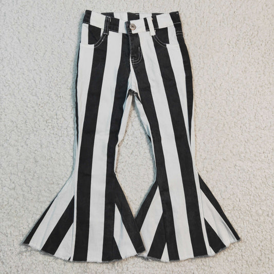 Girls Bell Bottom Black Stripe Jeans Pants