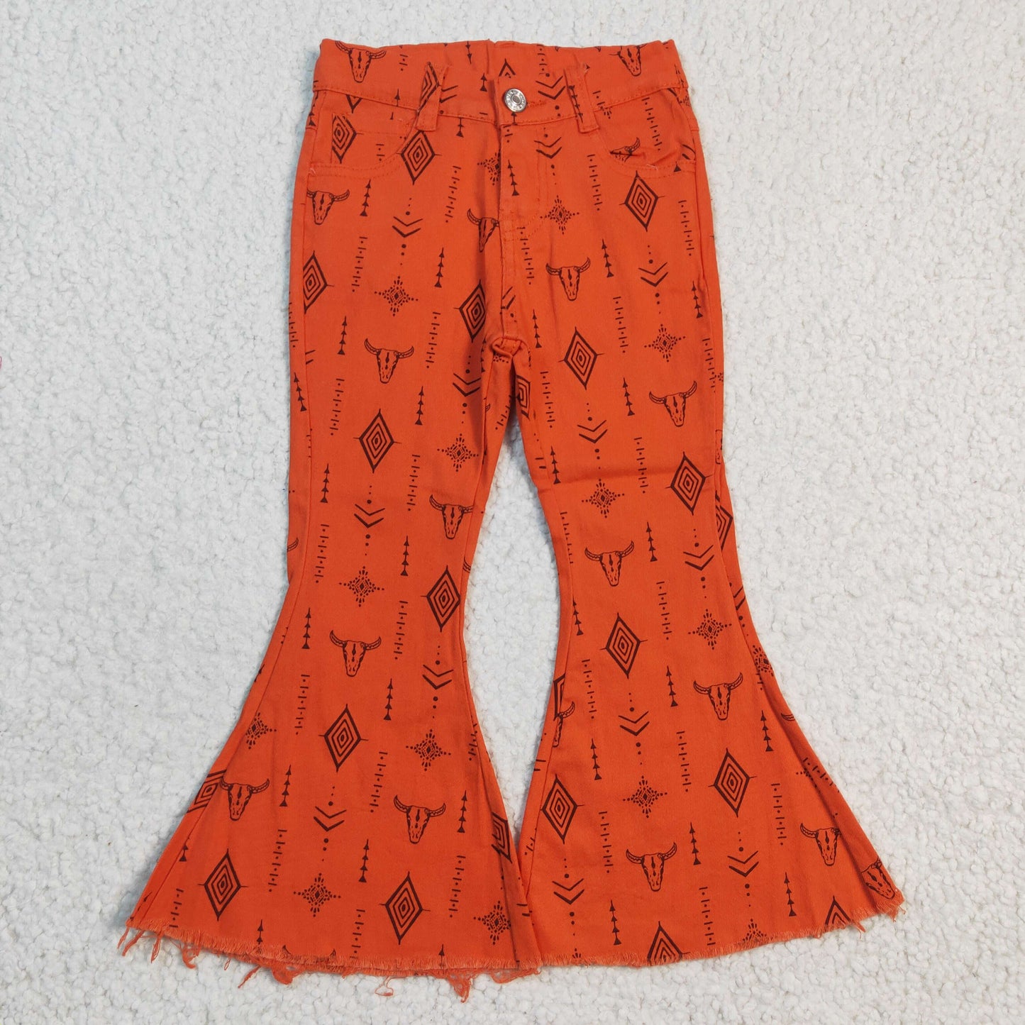 Girls Cow Print Bell Bottom Jeans Pants