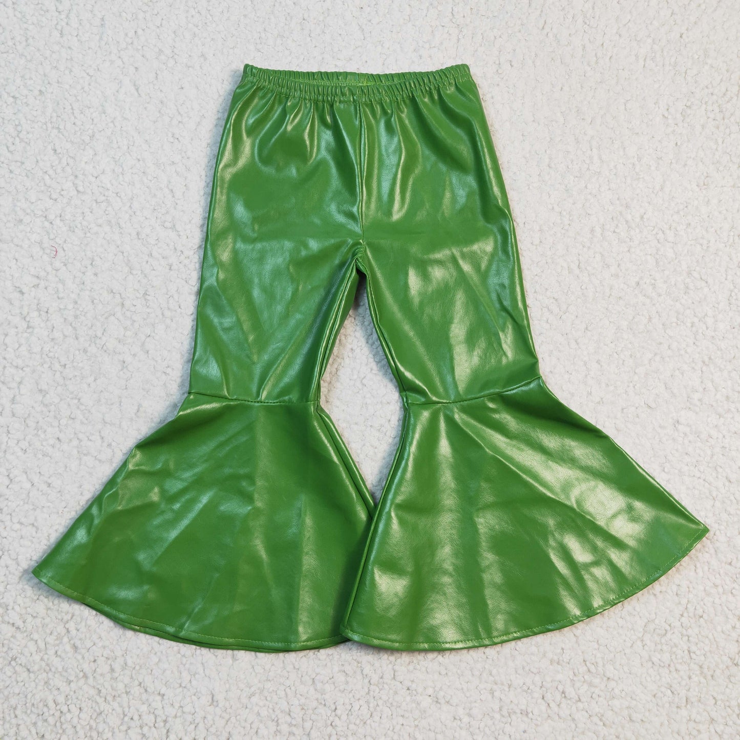 Girls Green Bell Bottom Leather Pants