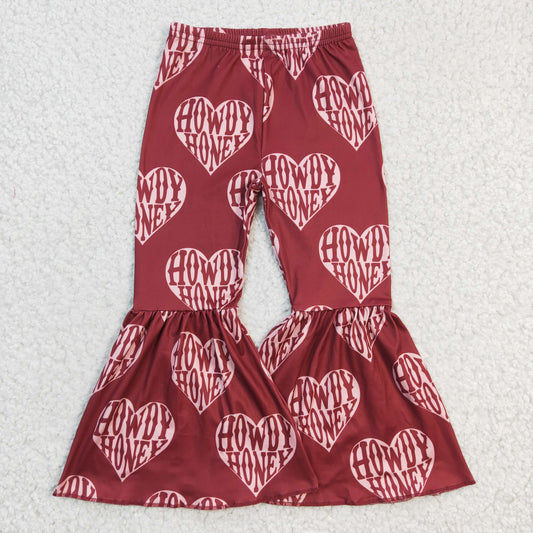 Girls Howdy Red Heart Bell Bottom Pants