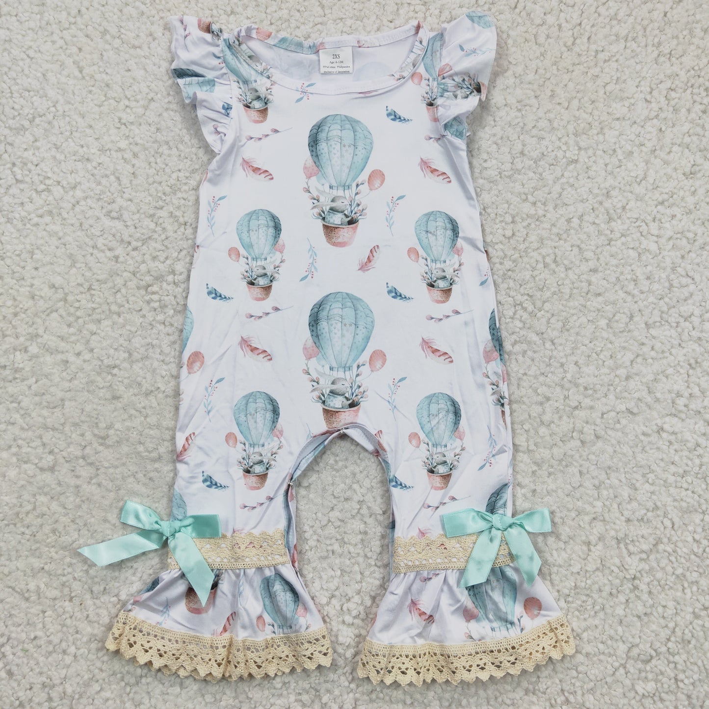 Girls Hot Air Balloon Bunny Rompers Flutter Sleeves