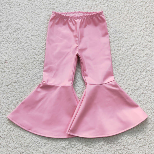 Girls Pink Bell Bottom Leather Pants