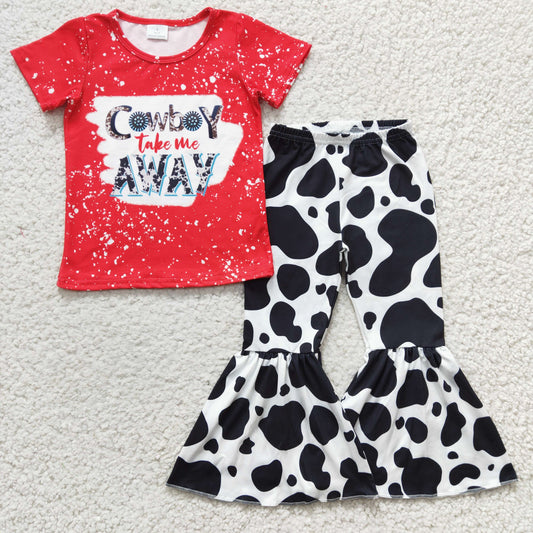 Girls Cowboy take me away Outfits Short Sleeves Bell Bottom Pants