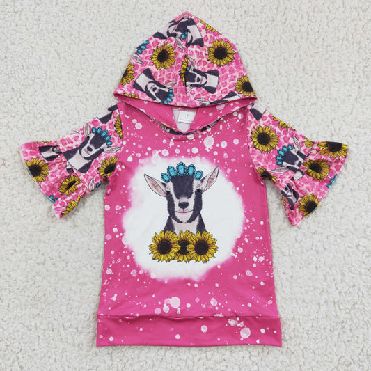 Girls Sunflowers Cow Hooded Top