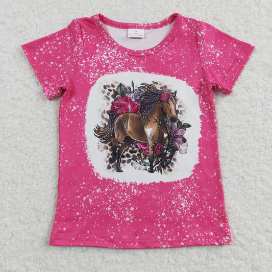 Girls Horse Top Shirt Short Sleeves