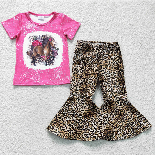 Girls Horse Leopard Outfits Leather Pants