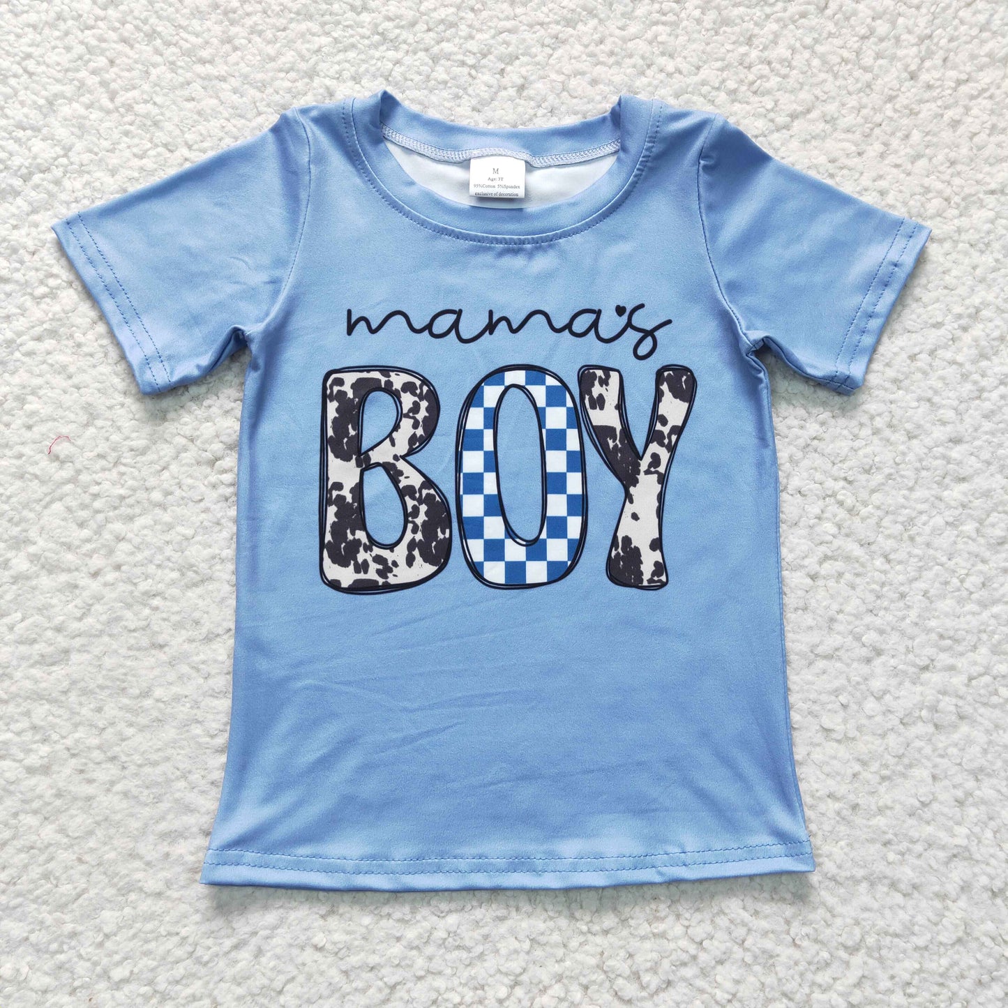 Boys MAMA'S Boy Blue Shirt Top Short Sleeves