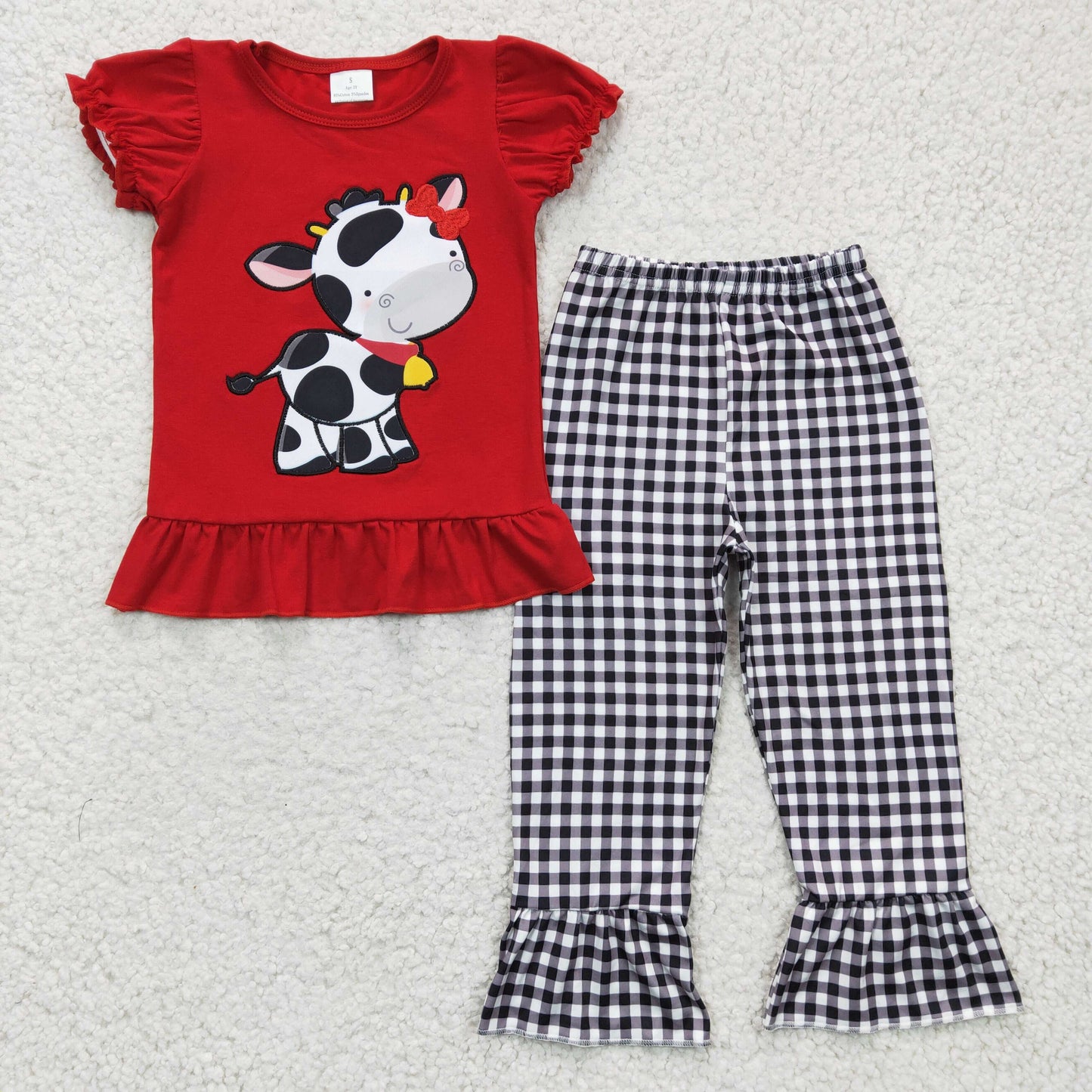 Girls Embroidery Cow Red Outfits