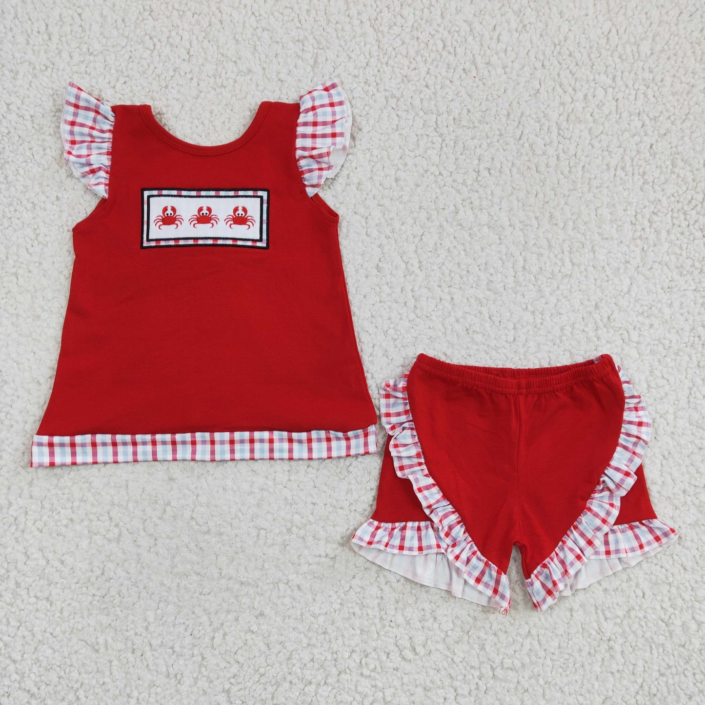 Girls Crab Red Outfits Embroidery