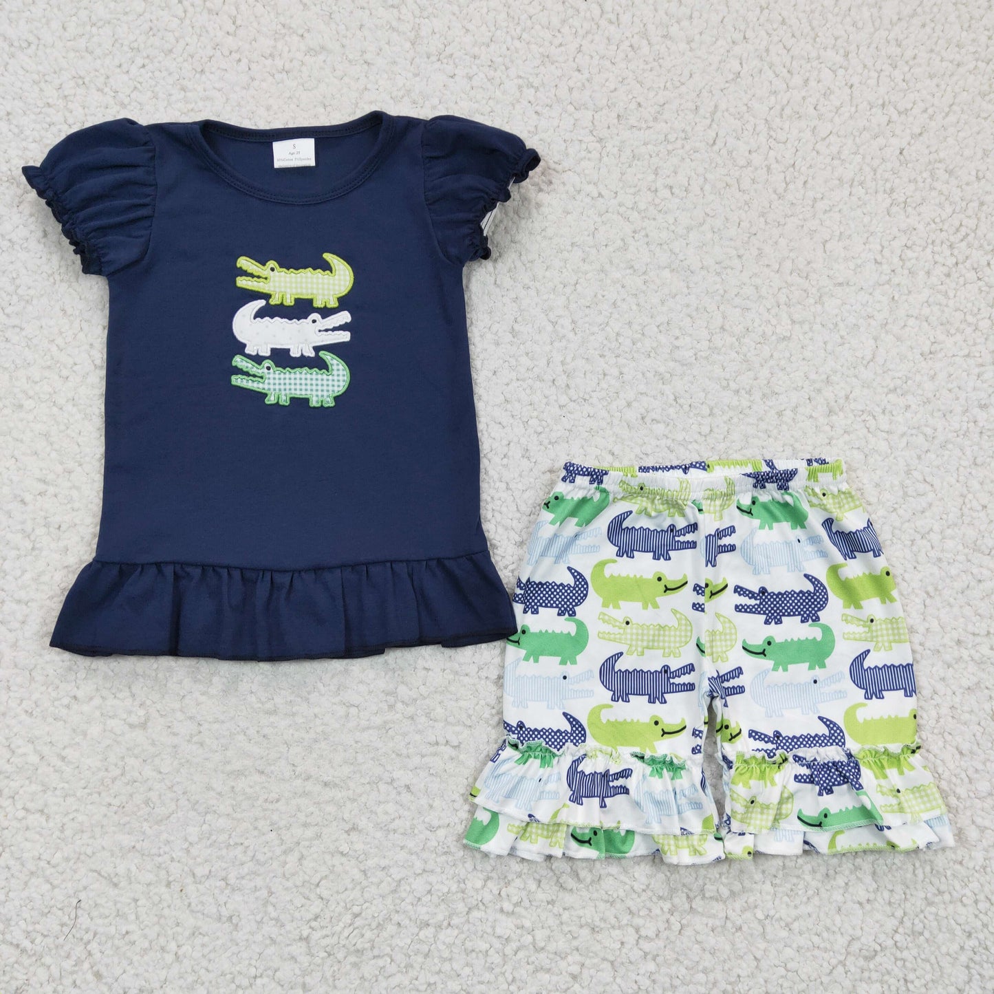 Girls Crocodile Outfits Short Sleeves Embroidery