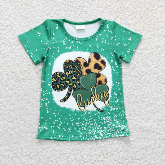 Girls Lucky Green Top Shirt Short Sleeves