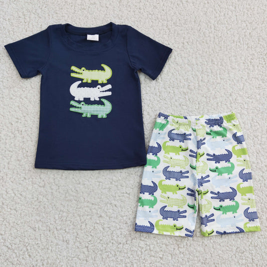 Boys Crocodile Outfits Short Sleeves Embroidery