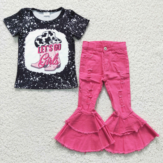 Girls Let's go Outfits Short Sleeves Hot Pink Jeans