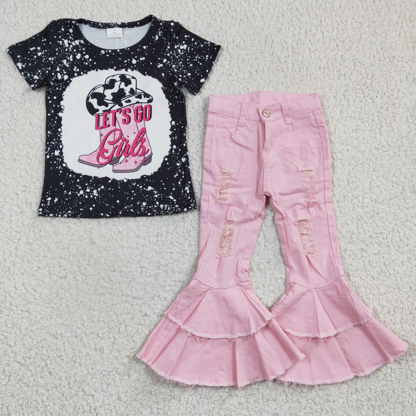 Girls Let's go Outfits Short Sleeves Pink Jeans