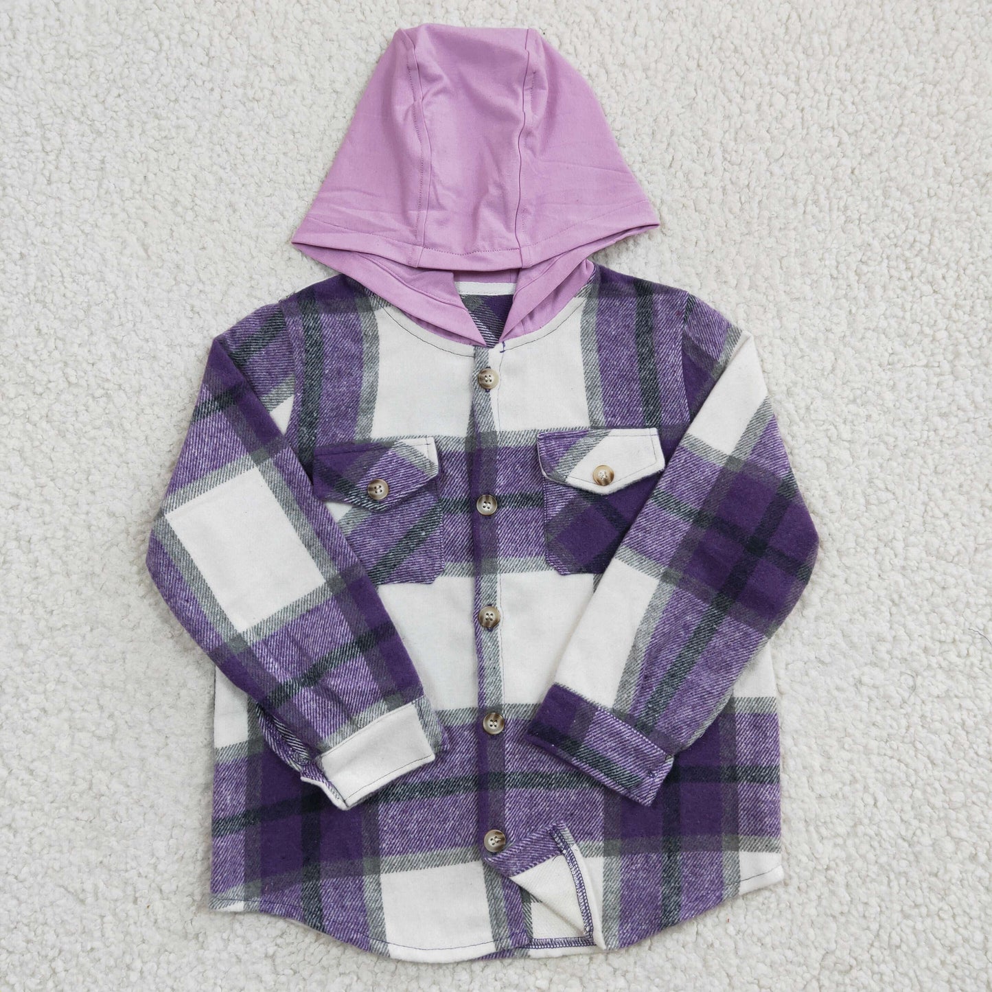 Boys Purple Plaid Flannel Hooded Jacket