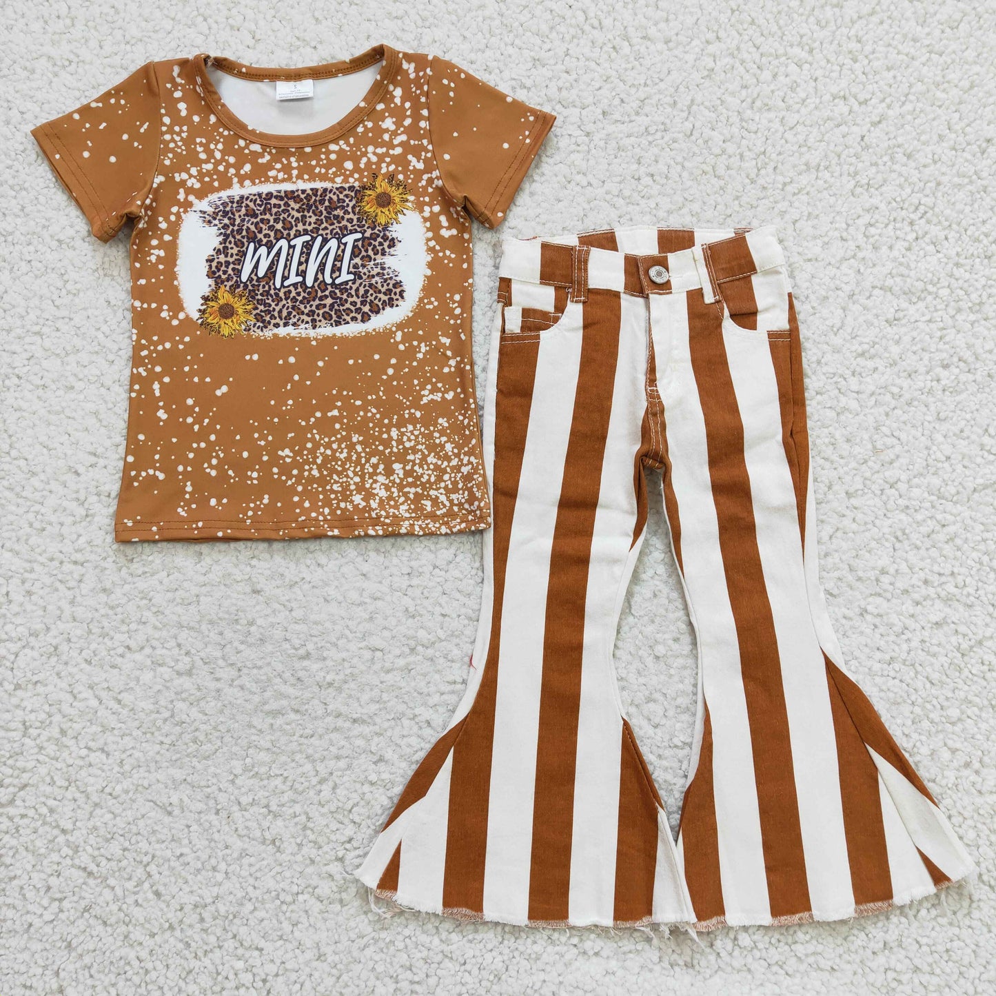 Girls Mini Outfits Short Sleeves Stripe Jeans