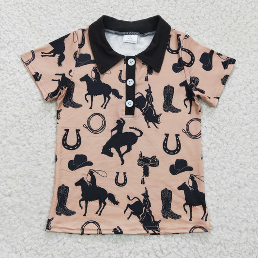 Boys Cowboy Top Shirt Short Sleeves