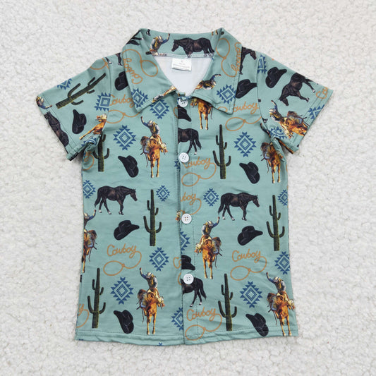 Boys Cowboy Cactus Top Shirt Short Sleeves