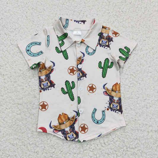 Boys Cowboy Cactus Top Shirt Short Sleeves