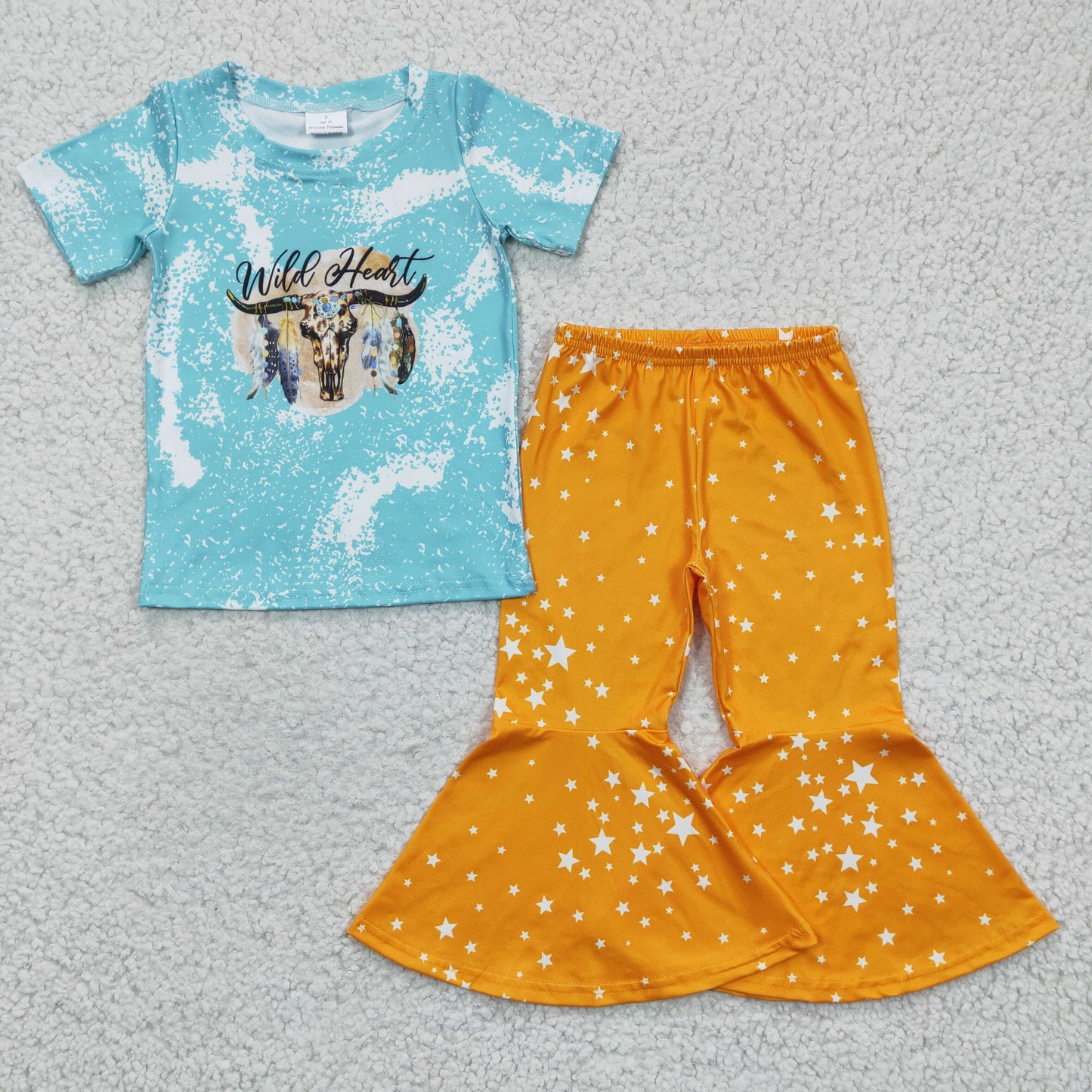 A12-2 Girls Wild Heart Outfits Short Sleeves Orange Pants