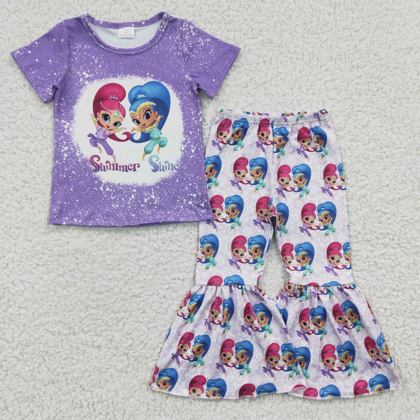 Girls Shimmer Shine Outfits Short Sleeves Bell Bottom Pants