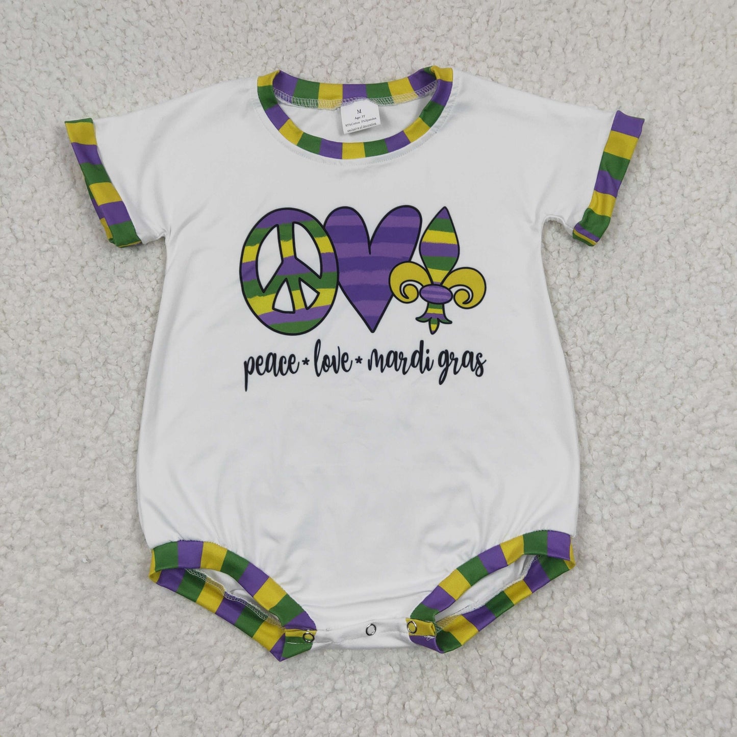 Baby Peace Love Mardi Gras Rompers