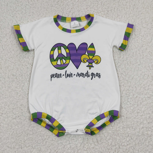 Baby Peace Love Mardi Gras Rompers