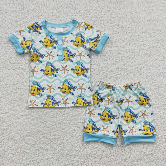 BSSO0114 Boys Fish Outfits Short Sleeves Shorts