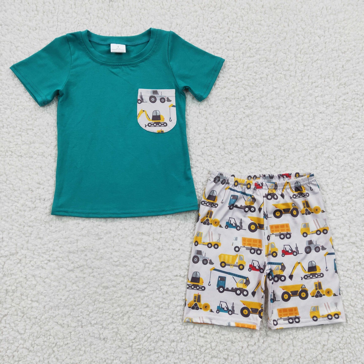 BSSO0118 Boys Truck Green Outfits Shorts Pocket