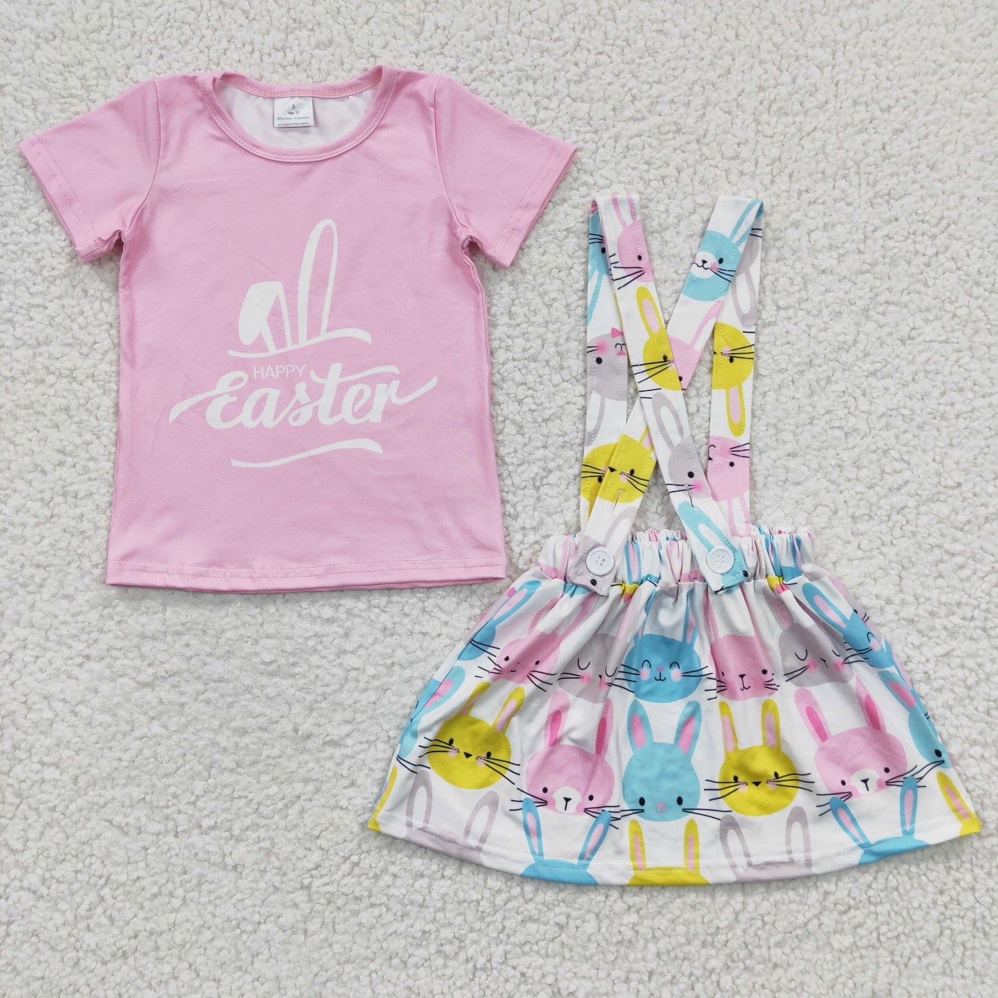 Girls Easter Outfits Short Sleeves Bunny Skirt