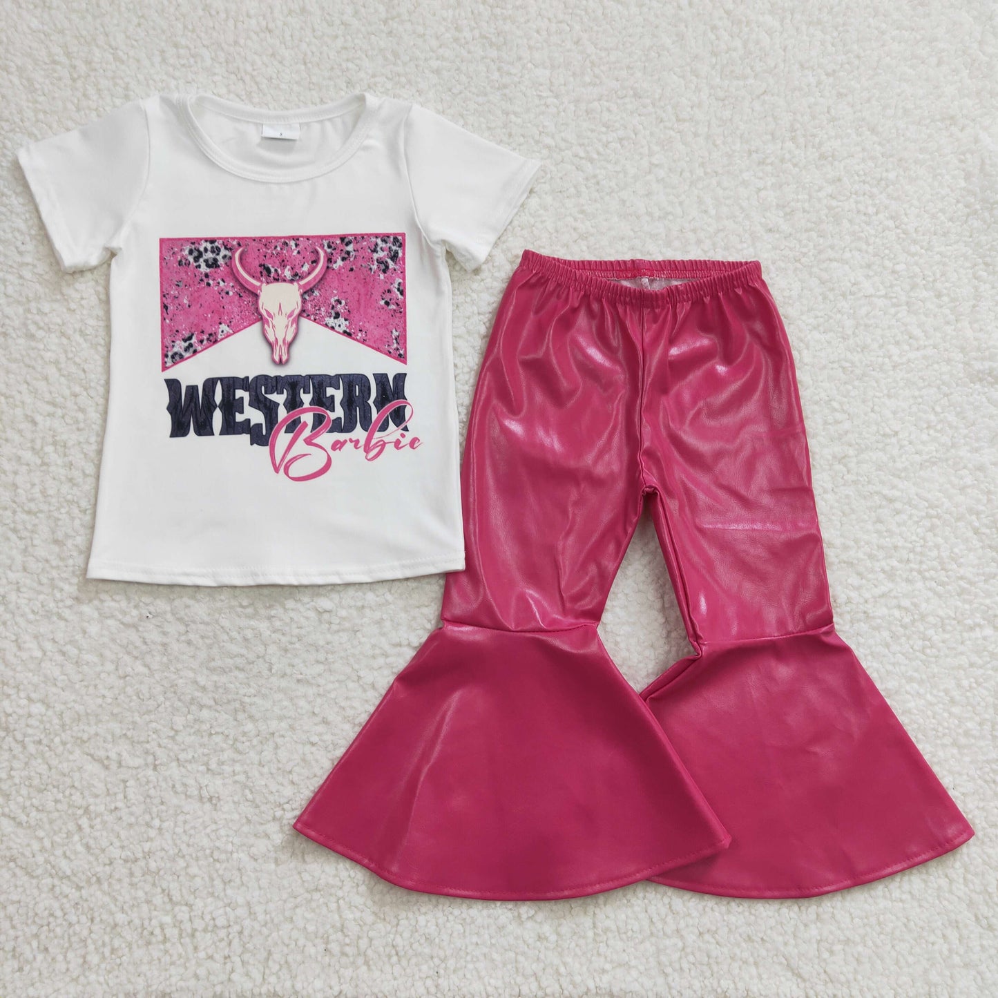 Girls Western Babe Outfits Hot Pink Leather Pants