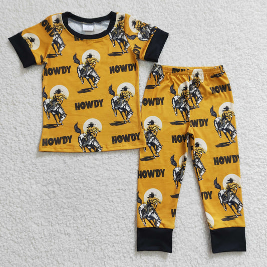 Boys Howdy Pajamas Short Sleeves Joggers Brown