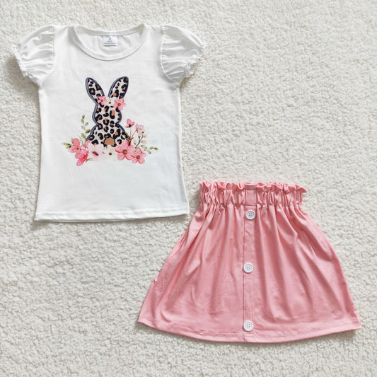 Girls Easter Bunny Outfits Short Sleeves Skirt