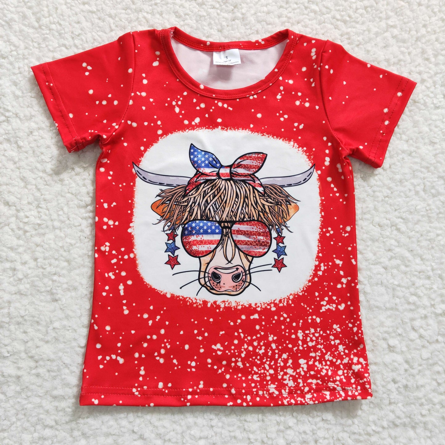 Girls July Fourth Cow T-Shirt Short Sleeves