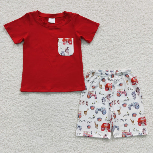 Boys Farm Red Outfits Shorts Pocket