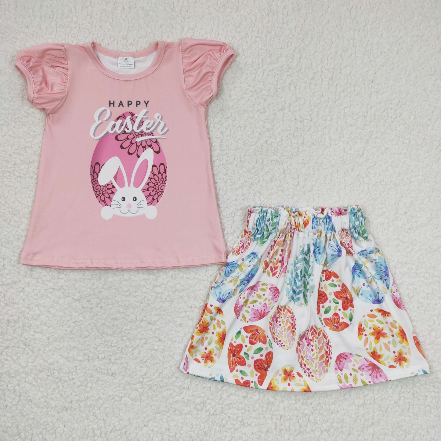 Girls Easter Bunny Outfits Short Sleeves Skirt