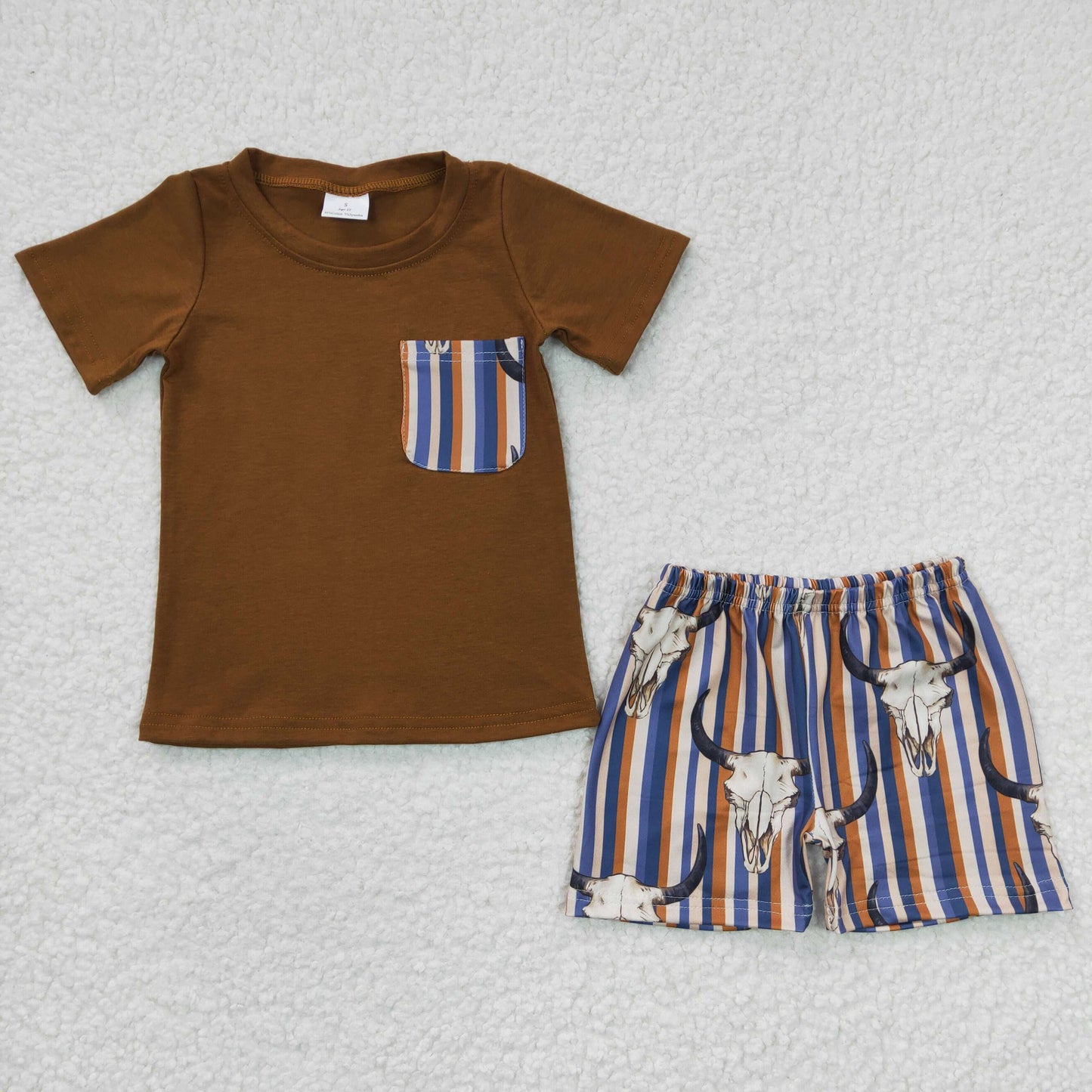 Boys Cow Outfits Short Sleeves Stripe Shorts