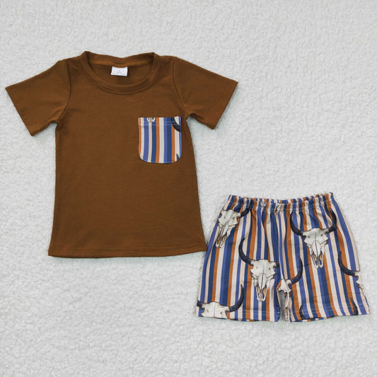 Boys Cow Outfits Short Sleeves Stripe Shorts