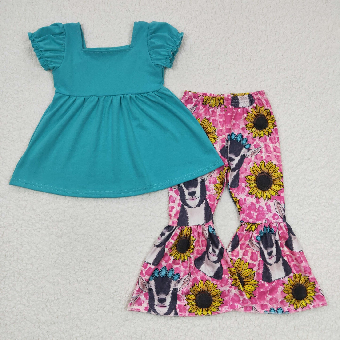 Girls Blue Cow Sunflowers Outfits